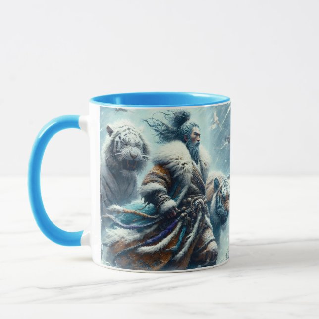 Fantasy Cute Samurai Winter Tigers Mug (Left)