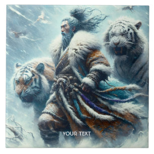 Fantasy Cute Samurai Winter Tigers Tile