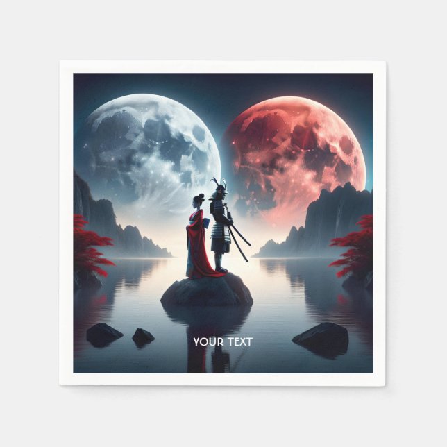 Fantasy Cute Samurai Woman Moons Napkin (Front)