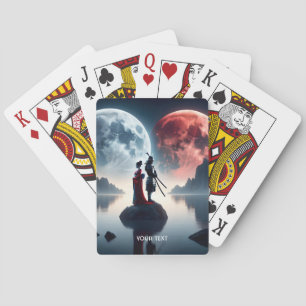 Fantasy Cute Samurai Woman Moons Playing Cards