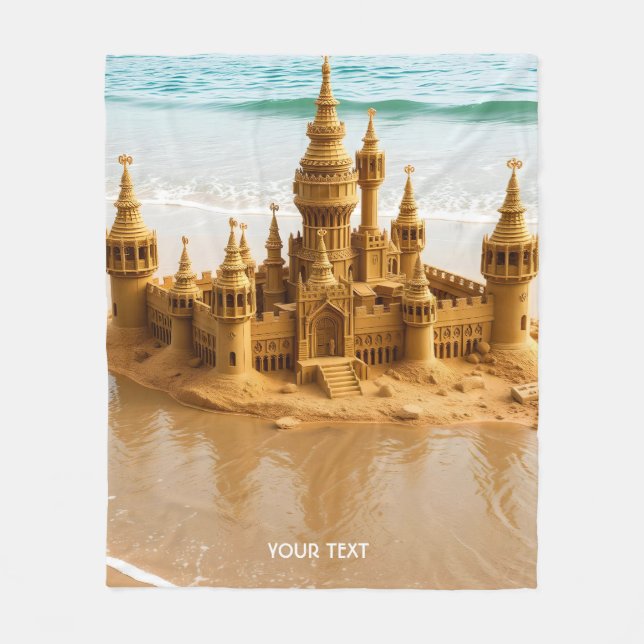 Fantasy Cute Sand Castle Beach Fleece Blanket (Front)