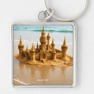 Fantasy Cute Sand Castle Beach Key Ring