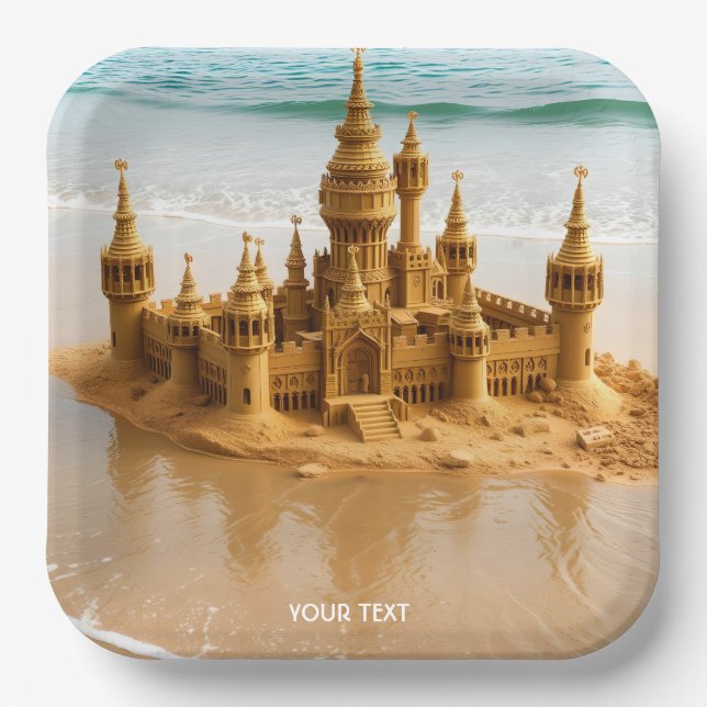 Fantasy Cute Sand Castle Beach Paper Plate (Front)