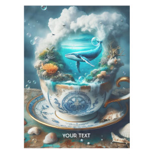 Fantasy Cute Sea Cup Whale Tablecloth