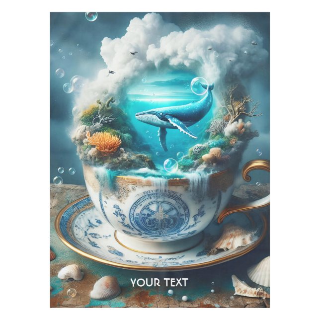 Fantasy Cute Sea Cup Whale Tablecloth (Front)