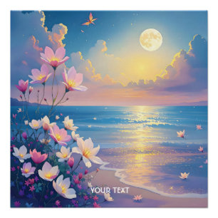 Fantasy Cute Sea Pink Flowers Poster