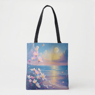 Fantasy Cute Sea Pink Flowers Tote Bag