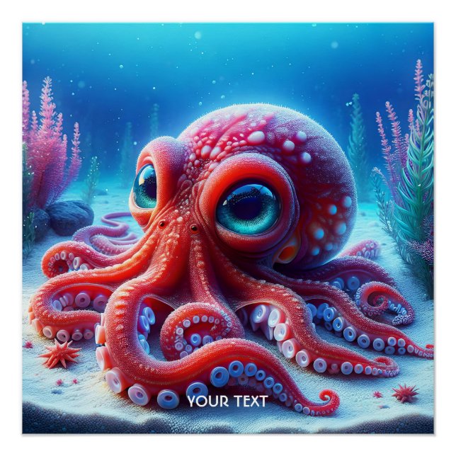 Fantasy Cute Sea Red Octopus Poster (Front)