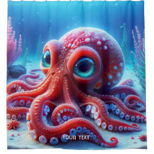 Fantasy Cute Sea Red Octopus Shower Curtain
