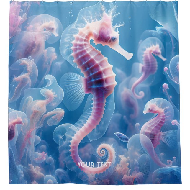 Fantasy Cute Sea Seahorse Plants Shower Curtain (Front)