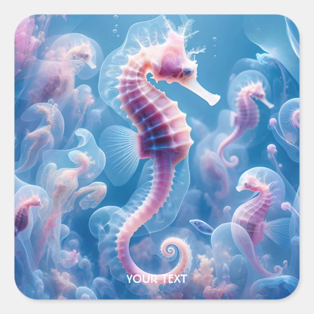 Fantasy Cute Sea Seahorse Plants Square Sticker (Front)