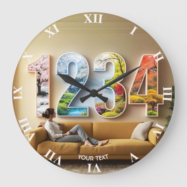 Fantasy Cute Season Four Numbers Large Clock (Front)