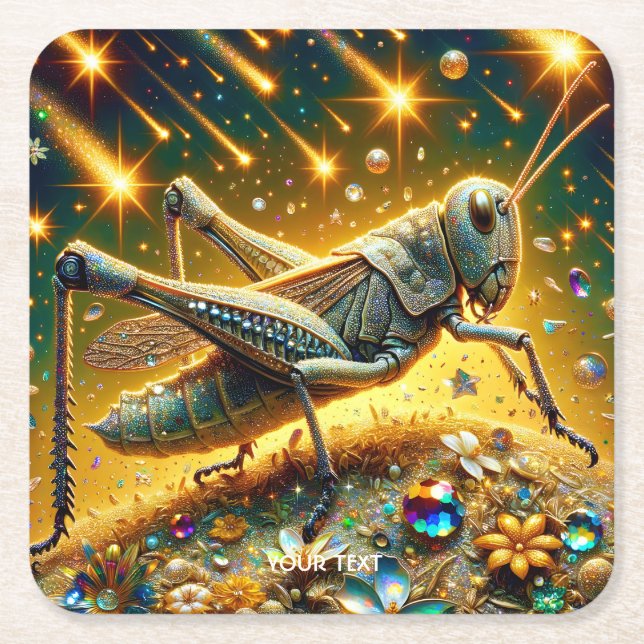 Fantasy Cute Sequin Grasshopper Stars Square Paper Coaster (Front)