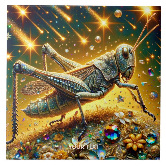 Fantasy Cute Sequin Grasshopper Stars Tile (Front)