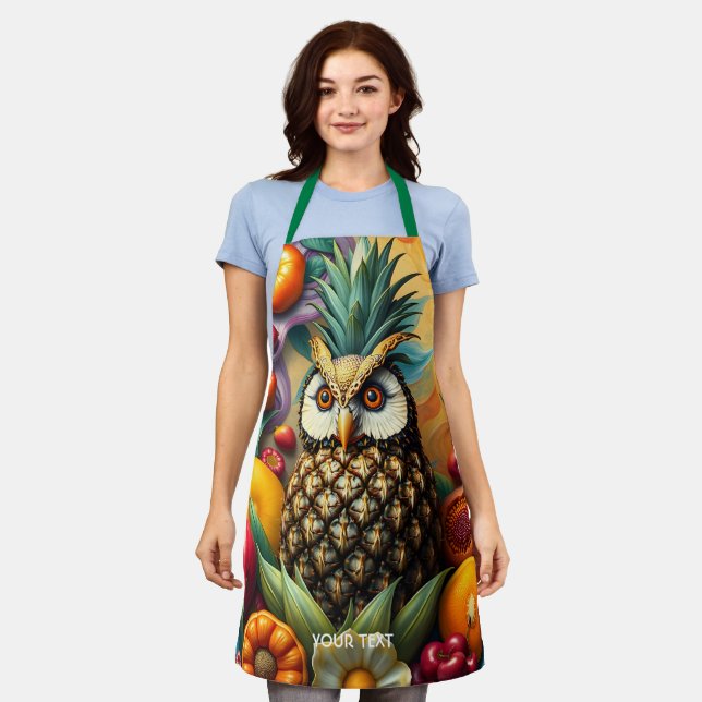 Fantasy Cute Serene Pineapple Owl Apron (Worn)