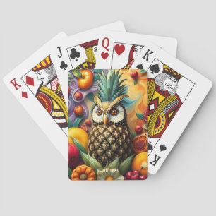 Fantasy Cute Serene Pineapple Owl Playing Cards
