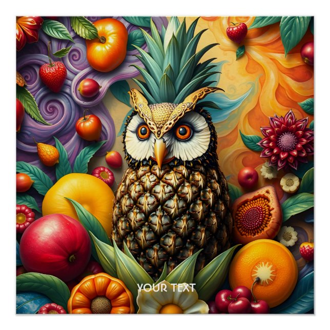 Fantasy Cute Serene Pineapple Owl Poster (Front)