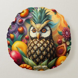 Fantasy Cute Serene Pineapple Owl Round Cushion