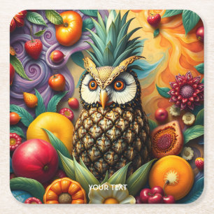 Fantasy Cute Serene Pineapple Owl Square Paper Coaster