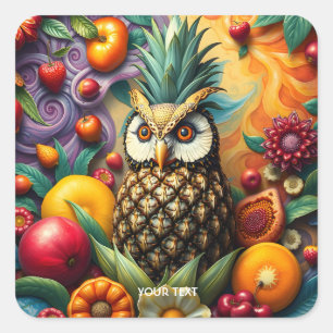 Fantasy Cute Serene Pineapple Owl Square Sticker