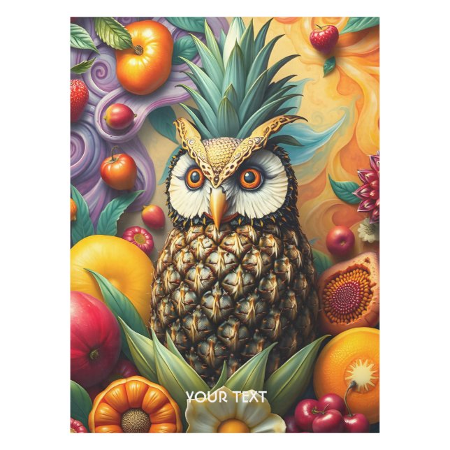 Fantasy Cute Serene Pineapple Owl Tablecloth (Front)