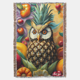Fantasy Cute Serene Pineapple Owl Throw Blanket