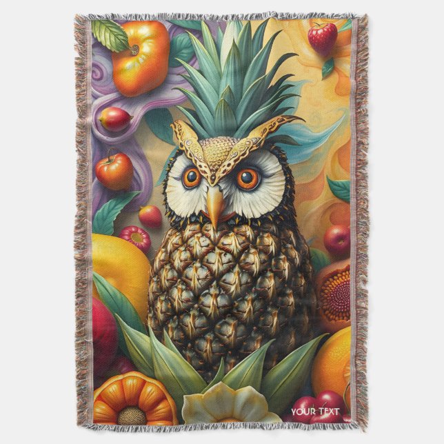 Fantasy Cute Serene Pineapple Owl Throw Blanket (Front Vertical)