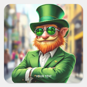 Fantasy Cute Sharp Dressed Leprechaun Square Sticker