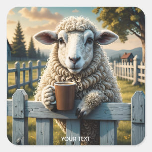 Fantasy Cute Sheep Coffee Evening Square Sticker