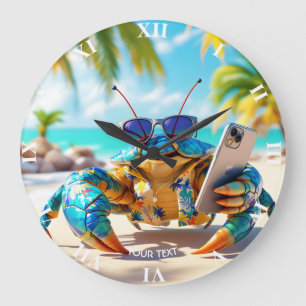 Fantasy Cute Shell Crab Beach Large Clock