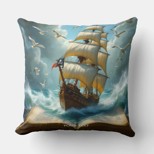 Fantasy Cute Ship Ocean Book Cushion (Front)