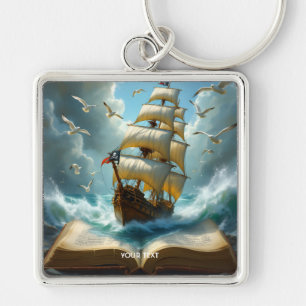 Fantasy Cute Ship Ocean Book Key Ring