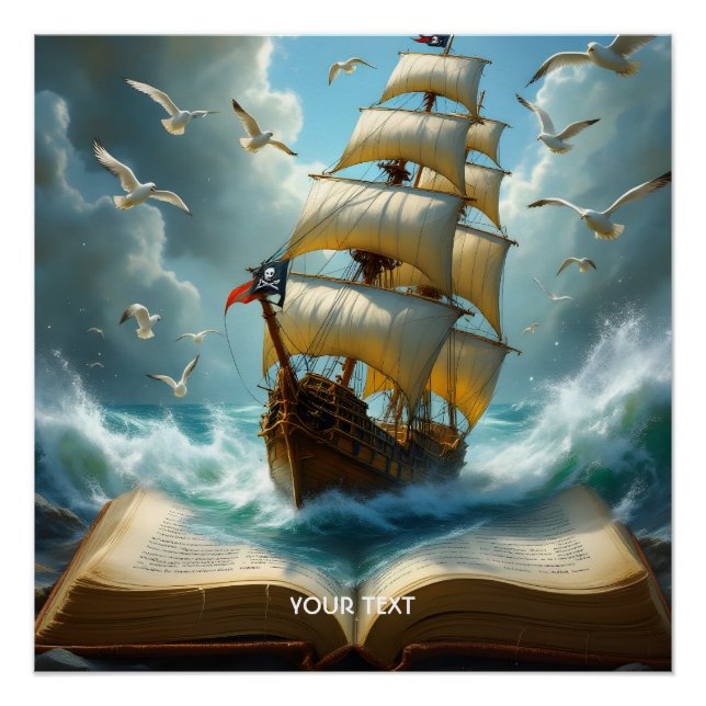 Fantasy Cute Ship Ocean Book Poster (Front)