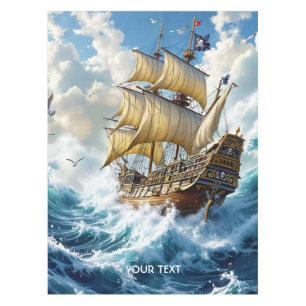 Fantasy Cute Ship Ocean Storm Tablecloth