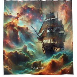 Fantasy Cute Ship Storm Space Shower Curtain