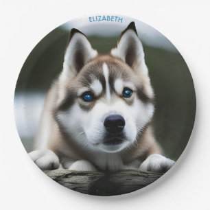 Fantasy Cute Siberian Husky, Vintage Fantasy Paper Plate