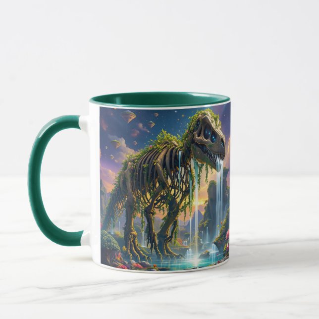 Fantasy Cute Skeleton Dinosaur Garden Mug (Left)