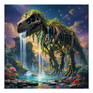 Fantasy Cute Skeleton Dinosaur Garden Poster