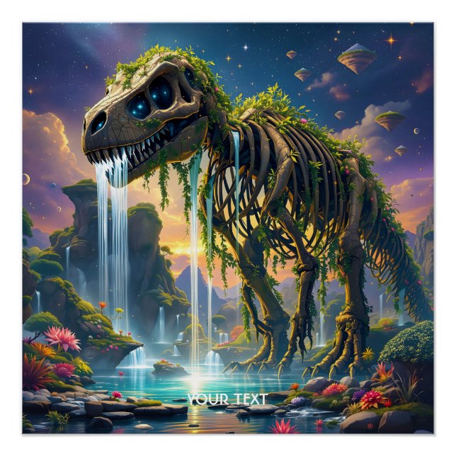 Fantasy Cute Skeleton Dinosaur Garden Poster (Front)