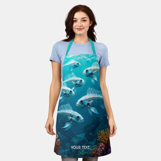 Fantasy Cute Skeleton Fish School Apron (Worn)