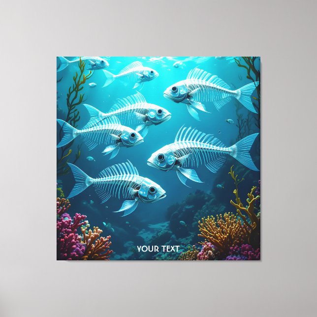 Fantasy Cute Skeleton Fish School Canvas Print (Front)