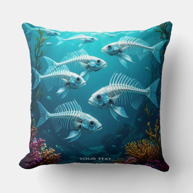 Fantasy Cute Skeleton Fish School Cushion (Front)
