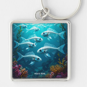 Fantasy Cute Skeleton Fish School Key Ring
