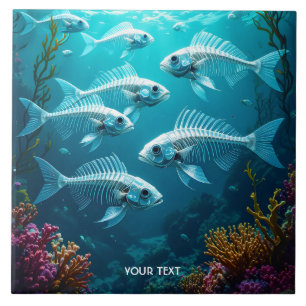 Fantasy Cute Skeleton Fish School Tile
