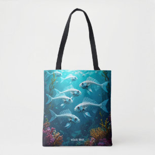 Fantasy Cute Skeleton Fish School Tote Bag
