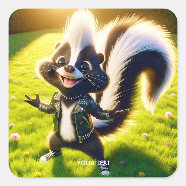 Fantasy Cute Skunk Punk Style Square Sticker (Front)