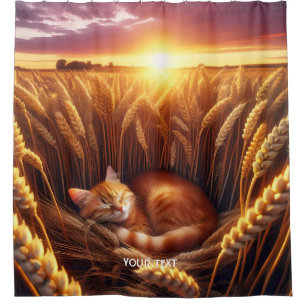 Fantasy Cute Sleeping Cat Wheat Shower Curtain