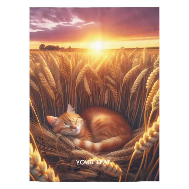 Fantasy Cute Sleeping Cat Wheat Tablecloth (Front)