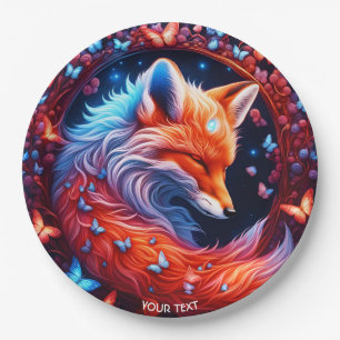 Fantasy Cute Sleeping Fox Butterflies Paper Plate
