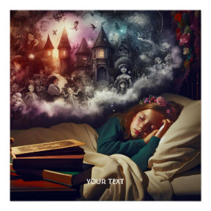 Fantasy Cute Sleeping Girl Dreams Poster